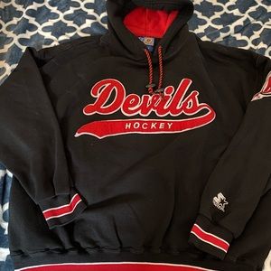 VTG 90s Starter NJ Devils Hooded Sweatshirt XL